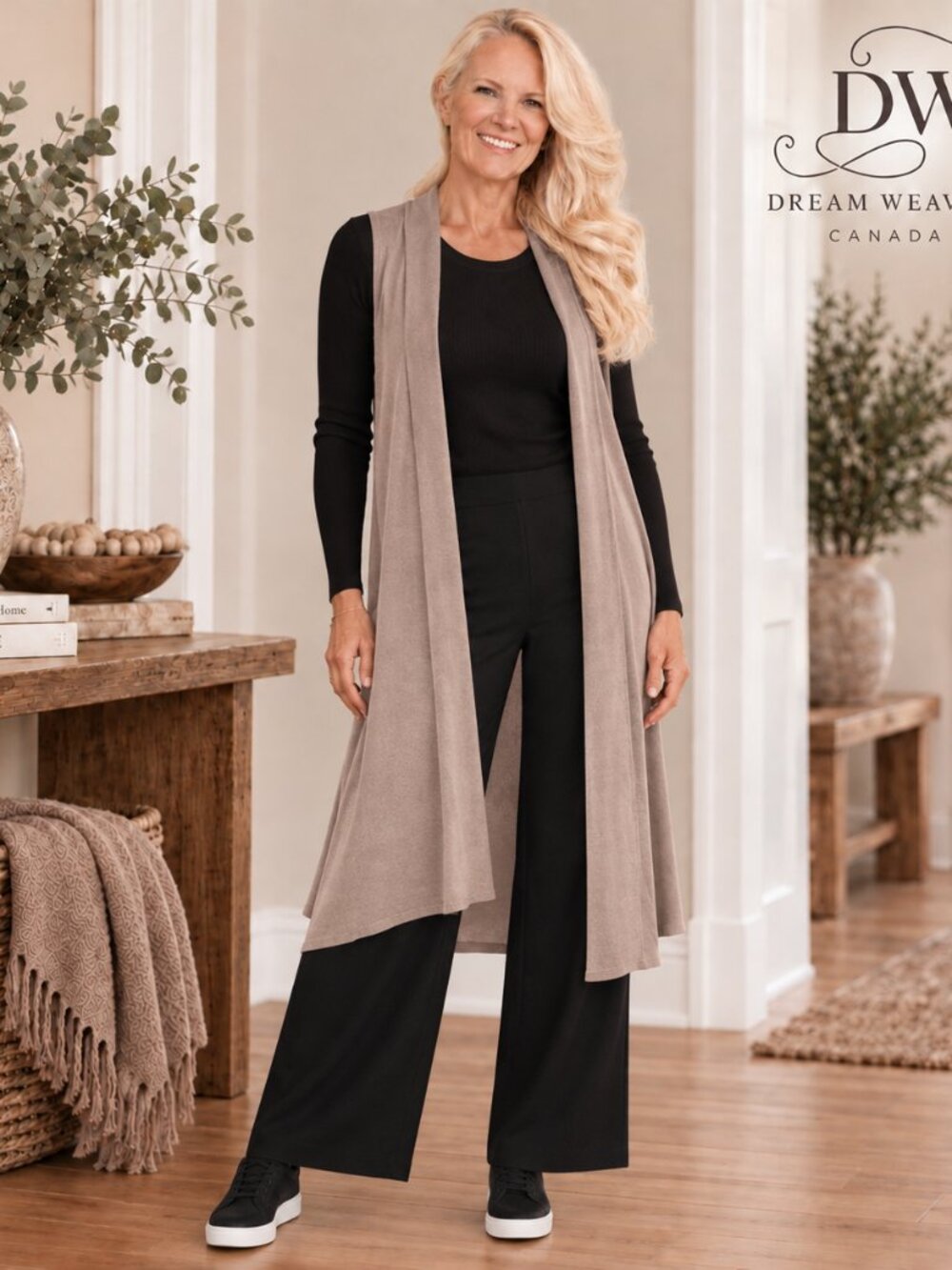 Long Flowy Layering Vest | Taupe | Made in Canada